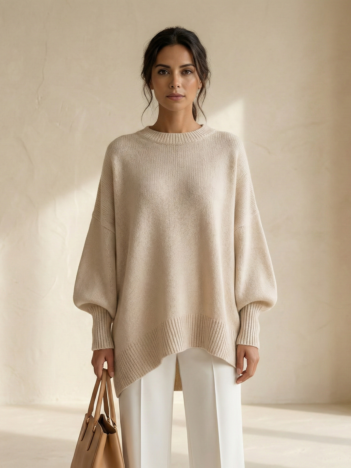 Suéter poncho oversize de punto ELENA de Veyro Madrid, color gris, con textura suave y diseño amplio para mujer.