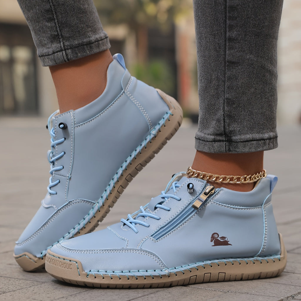 Zapatillas ortopédicas Mila de Veyro Madrid con cremallera, diseño cómodo y soporte para el pie, en color neutro.