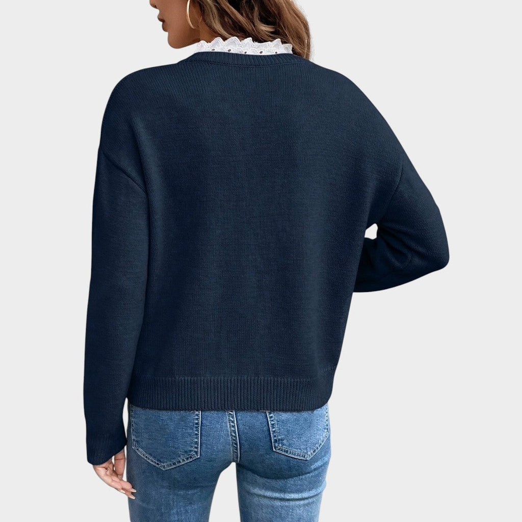 Aura Jersey con escote en V y ribete de encaje
