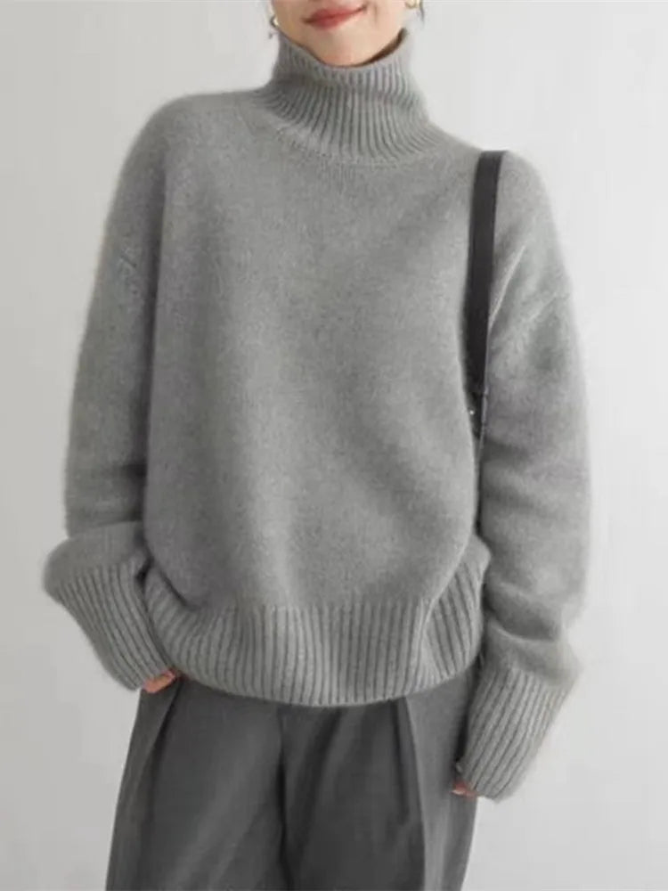 Suéter de cuello alto Noemi de Veyro Madrid, lana pura, color beige, estilo de invierno para mujer, tejido grueso y cálido.