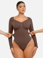 Body suit moldeador de manga larga Veyro Madrid, sin costuras y con control de abdomen, en color carne.