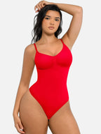 Body suit moldeador Veyro Madrid con espalda baja, diseño Seamless y control abdominal, en color rojo.
