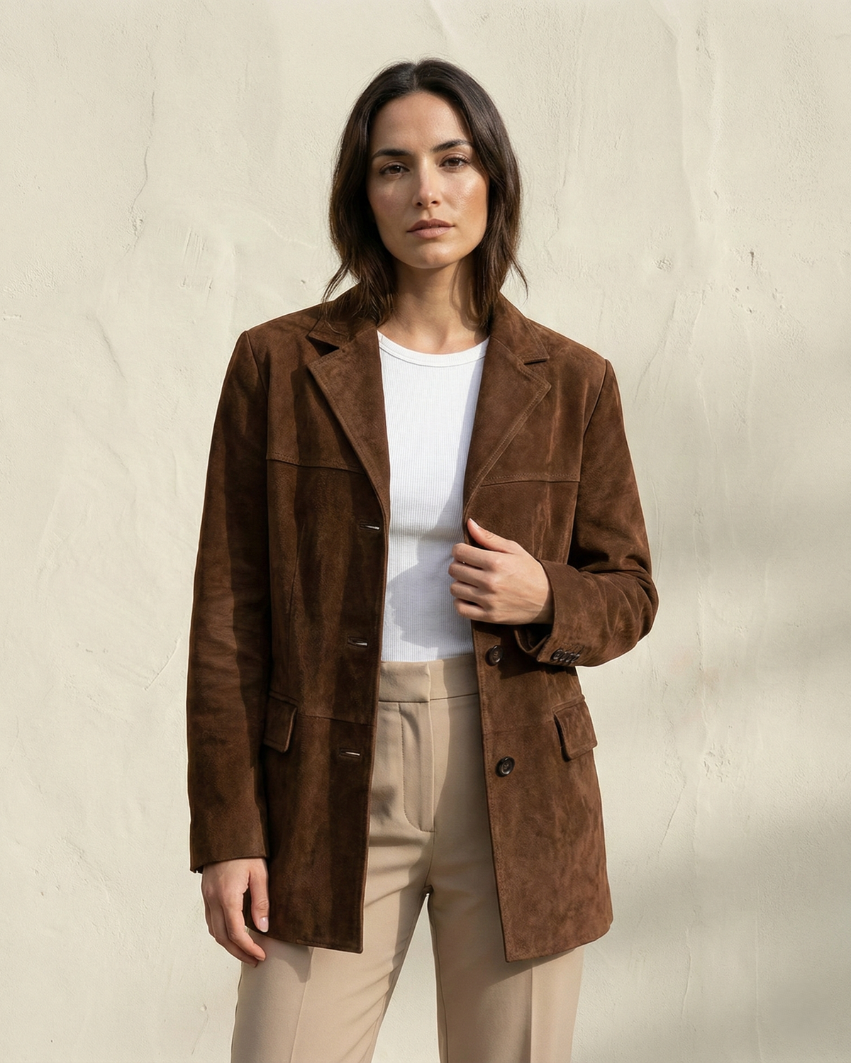 Chaqueta de ante Veyro Madrid Mira en color marrón con diseño clásico y detalles elegantes para mujer.