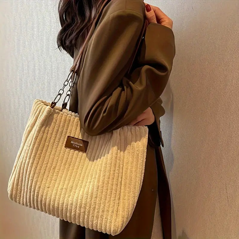 Bolso de pana Veyro Madrid IFÉ con asas dobles, diseño elegante y práctico en color beige.