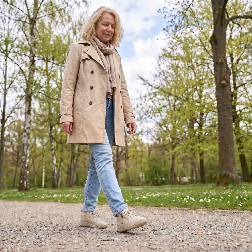 Zapatillas ortopédicas Veyro Madrid Mila con cremalleras, cómodas y de apoyo para la salud del pie, en color neutro.