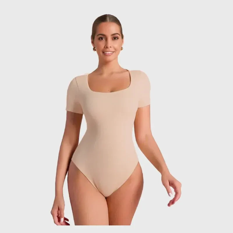 Cuerpo moldeador de manga corta Veyro Madrid en color beige, ajustado y cómodo para dar forma a la figura.